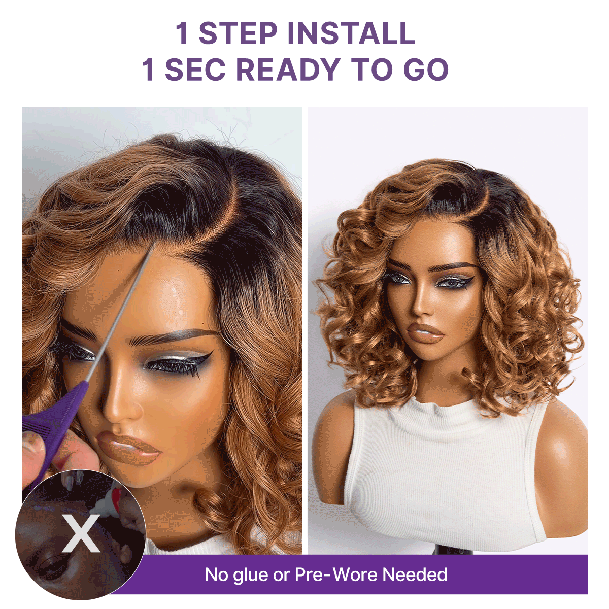 Luvme Hair dark root ombre brown lace wig with loose waves, glueless, minimalistic design, ready-to-wear, HD lace for a natural look.
