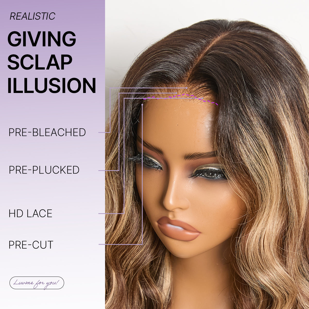 Luvme All-Day Comfort Blonde Highlight Loose Wave Wig with 7x6 HD lace closure and pre-cut lace, 180% density, glueless fit.