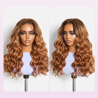 Luvme Hair ombre ginger loose wave HD lace wig with 5x5 closure, pre-cut lace, glueless flexi-fit drawstring cap, 180% density