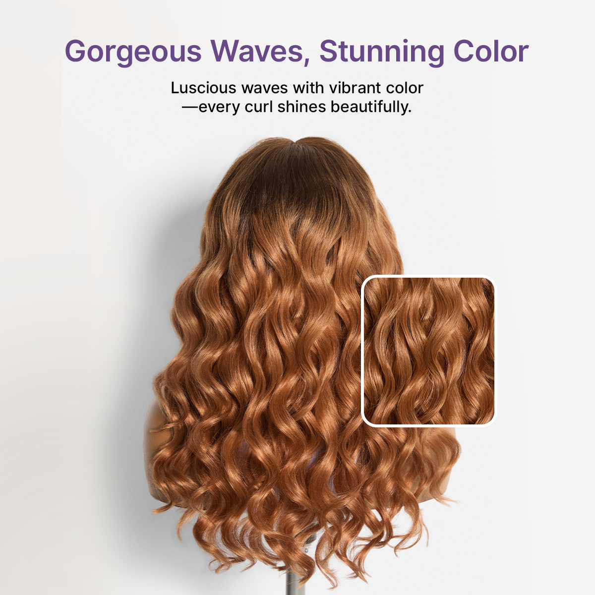Luvme Hair Ombre Ginger loose wave HD lace wig with 180% density, glueless 5x5 closure, pre-cut lace, and flexible drawstring fit.