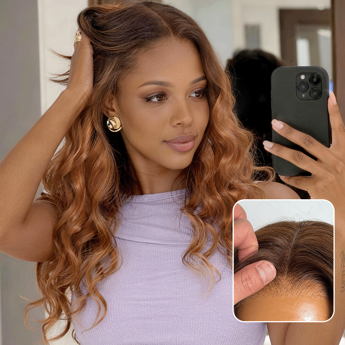 Luvme Hair Ombre Ginger loose wave HD lace wig with 180% density, pre-cut 5x5 closure, glueless, flexi-fit drawstring style