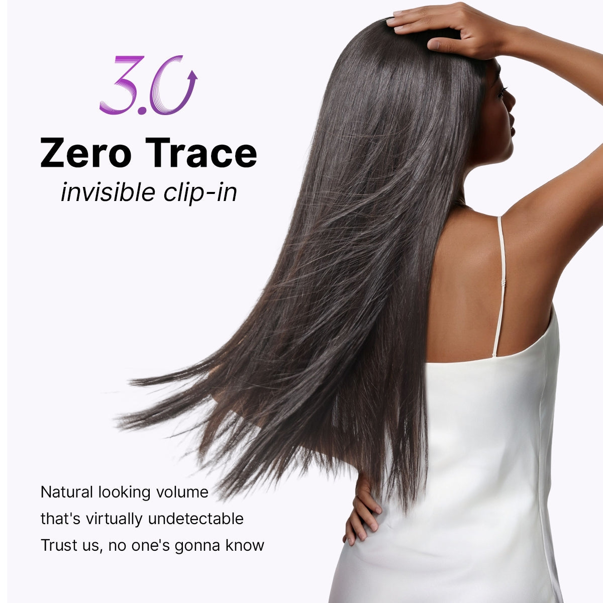 Luvme Hair Silky Straight 0.59mm invisible clip-in hair extensions, seamless blend, lightweight, 7pcs for daily styling.
