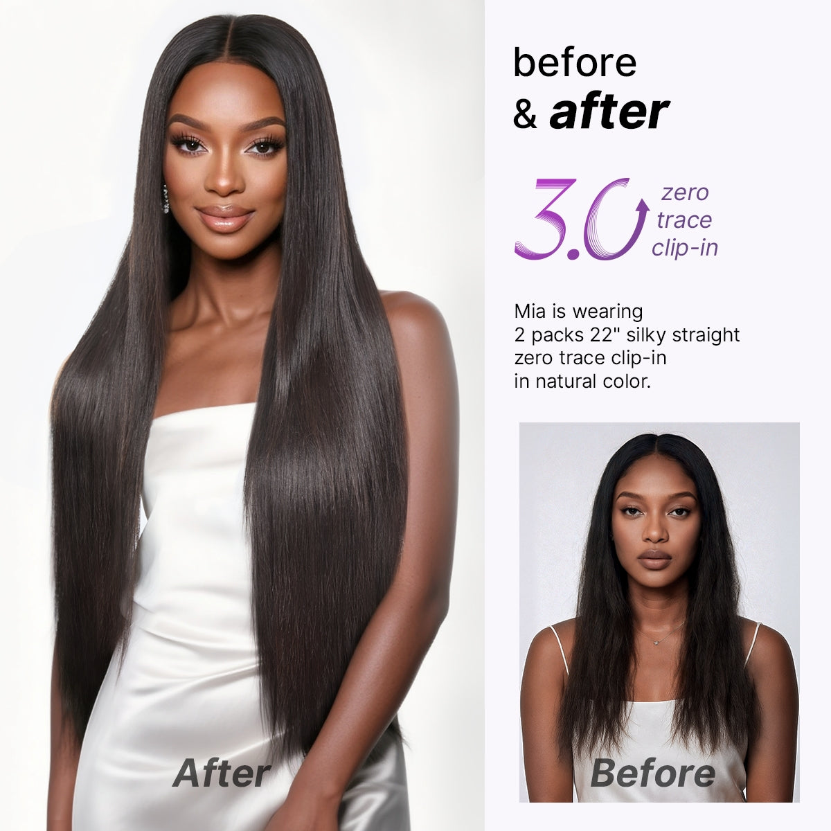 Luvme Hair Silky Straight 0.59mm zero trace clip-in hair extensions, seamless blend, lightweight for daily styling, 100g pack