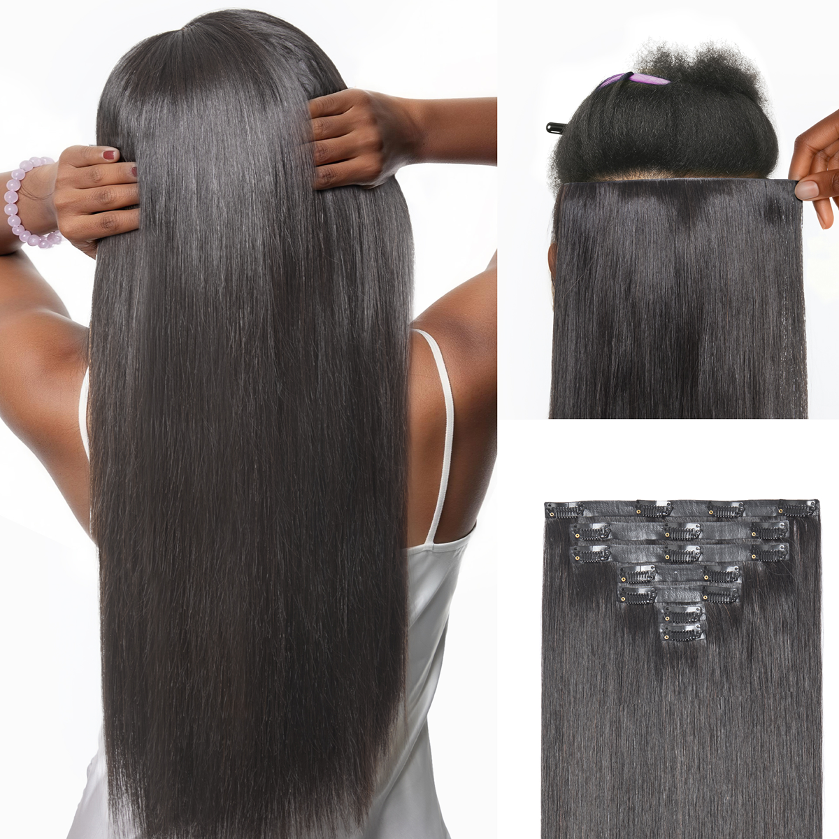 Luvme Hair Silky Straight 0.59mm invisible clip-in hair extensions, seamless blend, lightweight for daily styling, 100g, 7pcs or 6pcs
