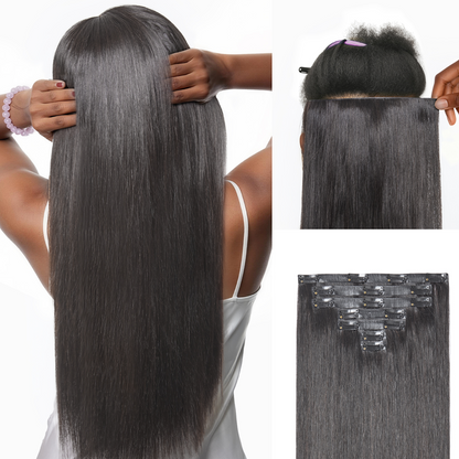 Luvme Hair Silky Straight 0.59mm invisible clip-in hair extensions, seamless blend, lightweight for daily styling, 100g, 7pcs or 6pcs