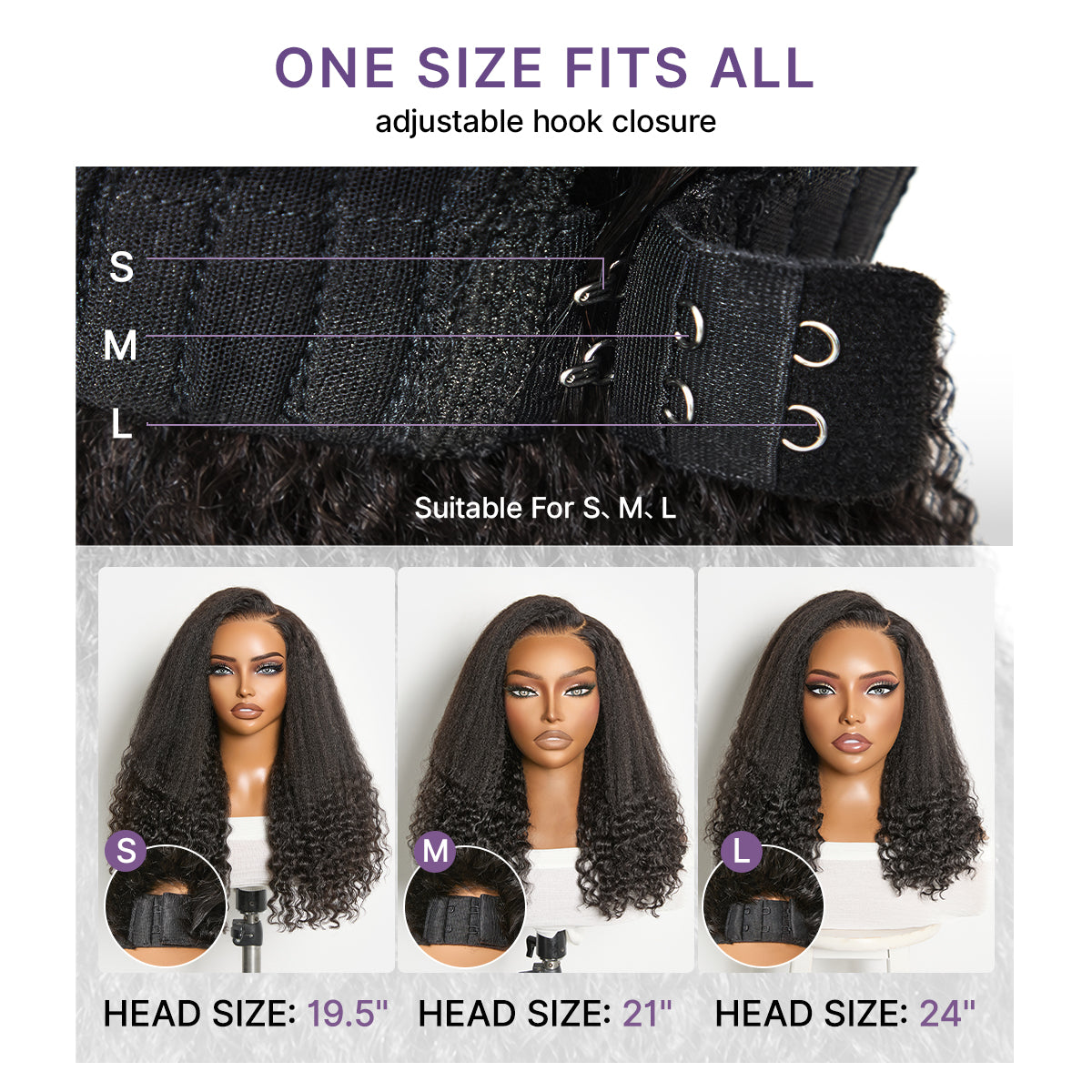 Luvme All-Day Comfort HD lace glueless wig with natural black kinky straight to curly texture, 7x6 closure, pre-cut lace.