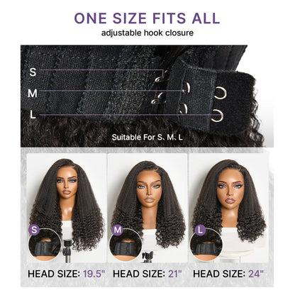 Luvme All-Day Comfort HD lace glueless wig with natural black kinky straight to curly texture, 7x6 closure, pre-cut lace.
