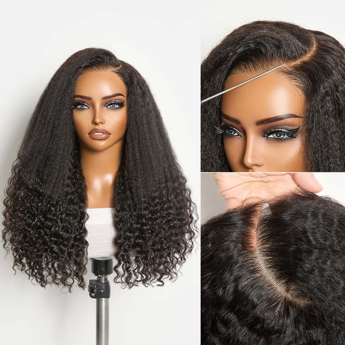 Luvme All-Day Comfort Wig with natural black kinky straight to curly hair, 7x6 HD lace closure, glueless, pre-cut lace.