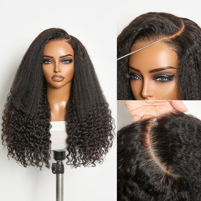 Luvme All-Day Comfort Wig with natural black kinky straight to curly hair, 7x6 HD lace closure, glueless, pre-cut lace.