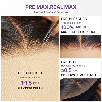 Luvme Hair PreMax wig in chestnut brown with honey blonde highlights, long silky straight 13x4 lace frontal, glueless, pre-cut.