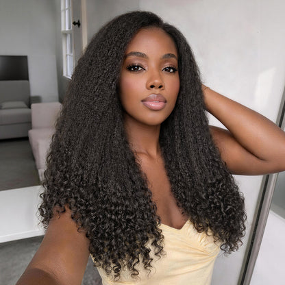 Luvme All-Day Comfort Wig with natural black kinky straight to curly hair, 7x6 HD lace closure, glueless and pre-cut lace.