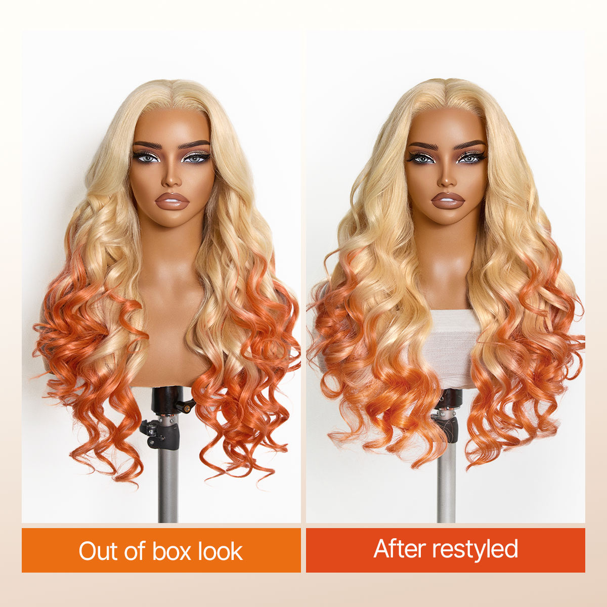 Luvme Hair 613 blonde to ginger ombre body wave lace front wig with pre-cut lace and adjustable drawstring cap