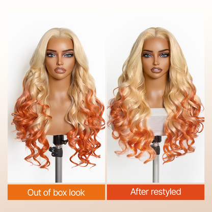 Luvme Hair 613 blonde to ginger ombre body wave lace front wig with pre-cut lace and adjustable drawstring cap