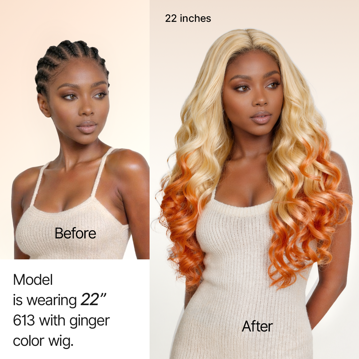 Luvme Hair 613 blonde to ginger ombre body wave lace front wig with pre-cut lace and adjustable drawstring cap