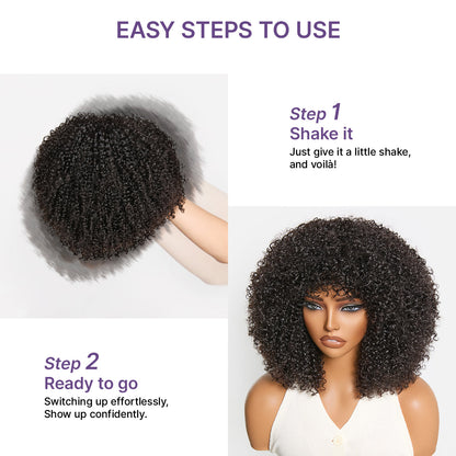 Luvme Hair black afro curly short wig with no lace, glueless and high-density 200% for natural volume and easy wear.
