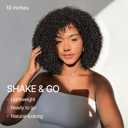 Luvme Hair Afro curly short wig in natural black, no lace, glueless, 200% density, ready-to-wear hairstyle
