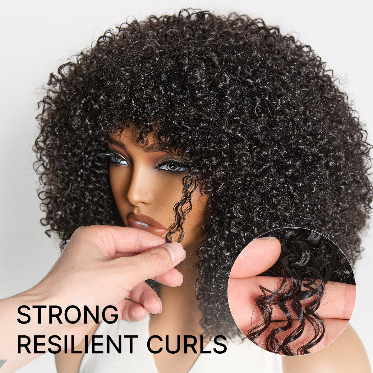 Luvme Hair black Afro curly short wig with 200% density, no lace, glueless, natural look, ready to wear.