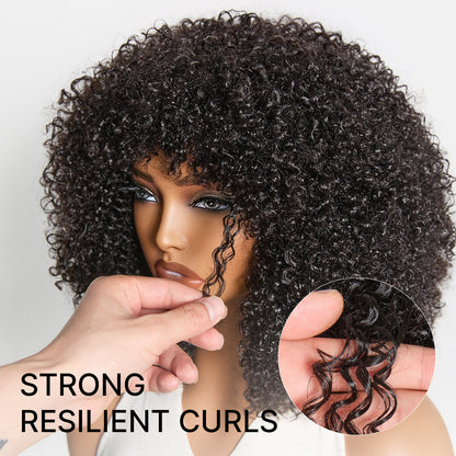 Luvme Hair black Afro curly short wig with 200% density, no lace, glueless, natural look, ready to wear.