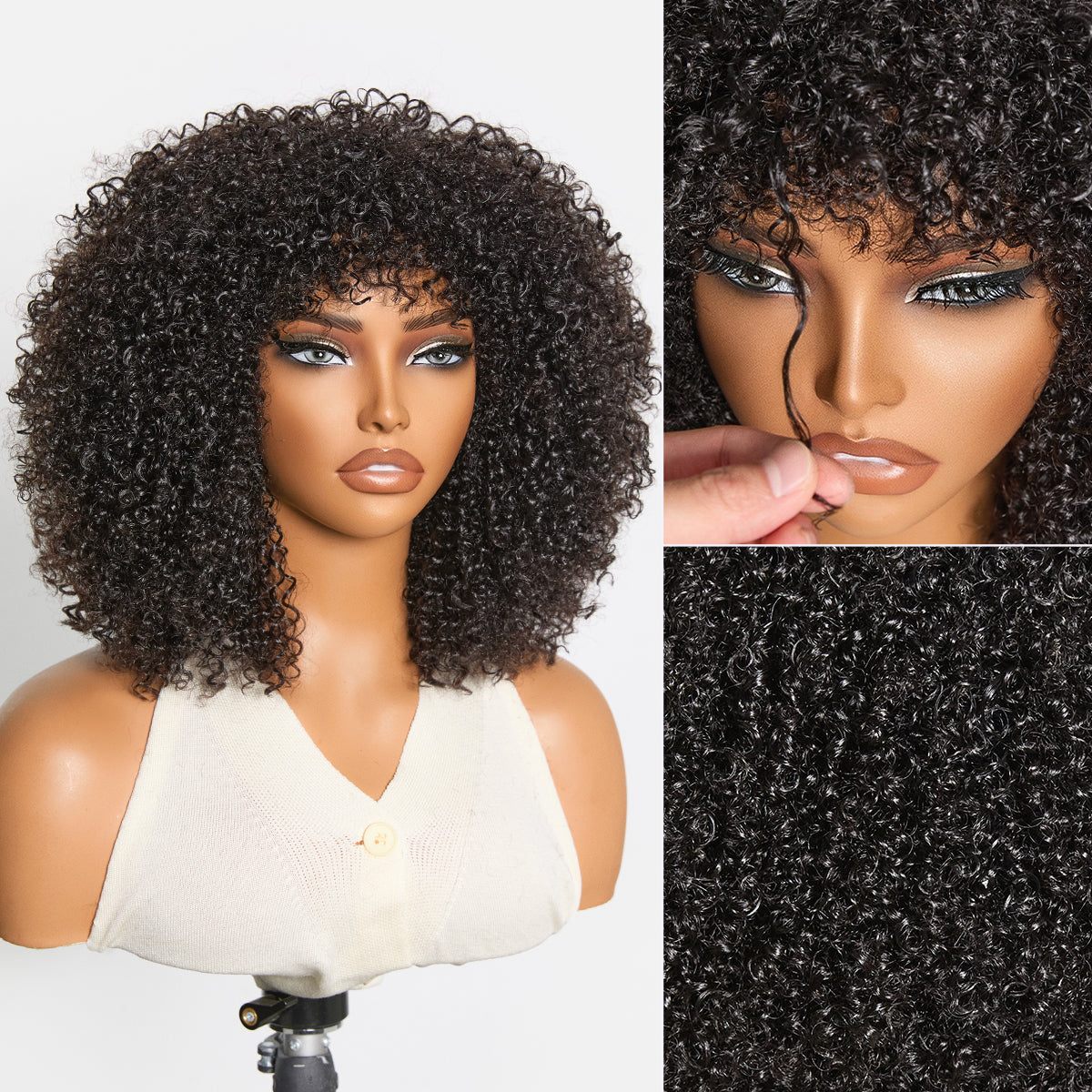 Natural black Afro curly short wig from Luvme Hair, glueless, no lace, 200% density, easy to wear and stylish.