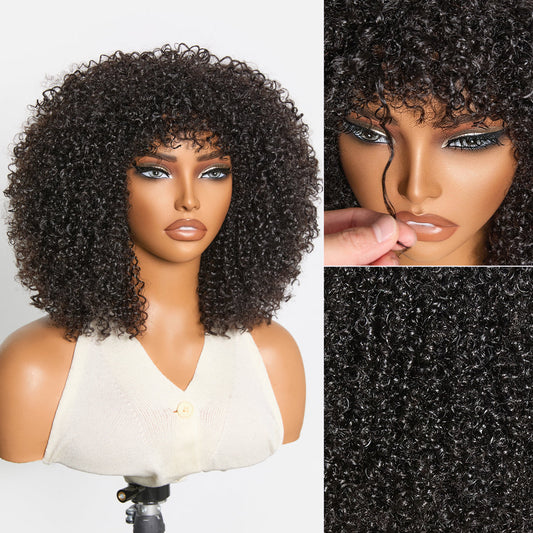 Natural black Afro curly short wig from Luvme Hair, glueless, no lace, 200% density, easy to wear and stylish.