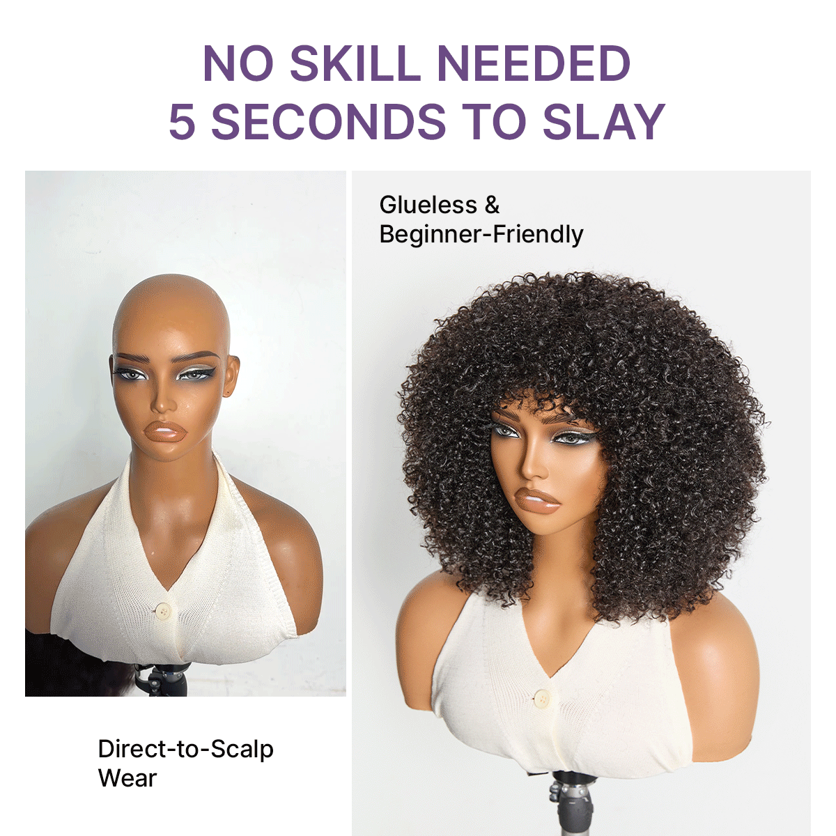 Luvme Hair Afro curly short wig in natural black, no lace, glueless, 200% density, ready-to-wear curly afro wig.