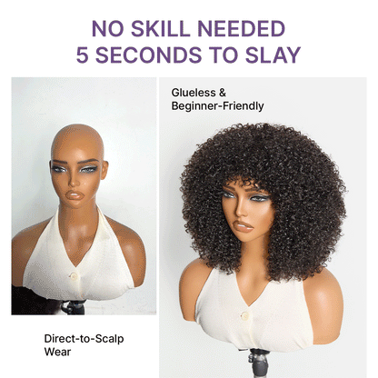 Luvme Hair Afro curly short wig in natural black, no lace, glueless, 200% density, ready-to-wear curly afro wig.