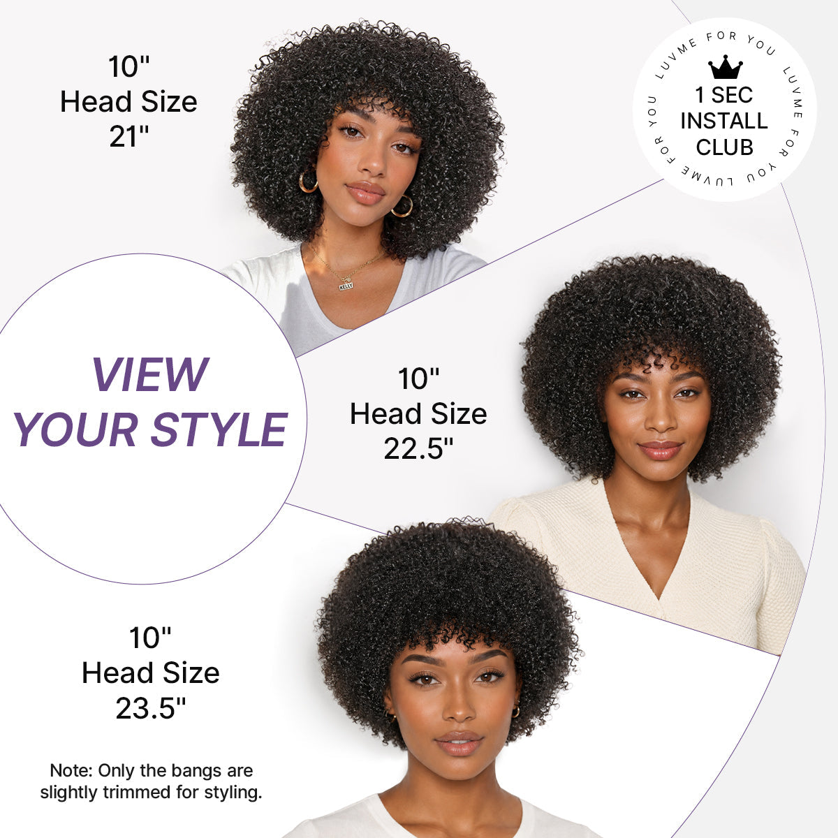 Natural black Afro curly short wig by Luvme Hair, no lace, glueless, 200% density, ready to wear with a full, voluminous look.