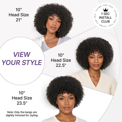 Natural black Afro curly short wig by Luvme Hair, no lace, glueless, 200% density, ready to wear with a full, voluminous look.