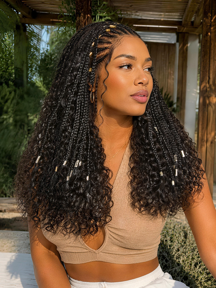 Luvme Hair natural black boho cornrow braid wig with 13x4 lace frontal, deep curly long pre-cut lace wig.