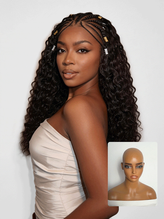 Luvme Hair boho Fulani braids water wave 13x4 frontal lace wig with pre-cut lace and human hair for natural styling.