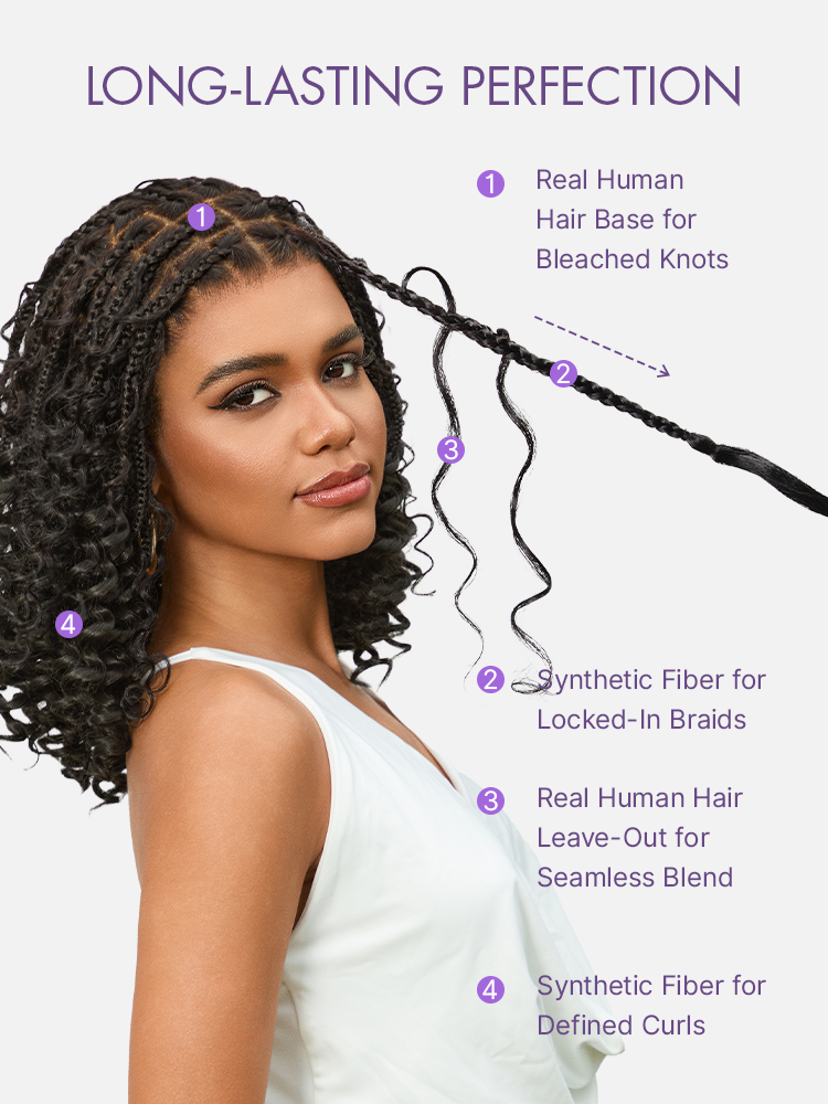 OwnScalp HD full lace knotless boho curls braided bob wig with pre-cut lace and flexible drawstring cap by Luvme Hair.