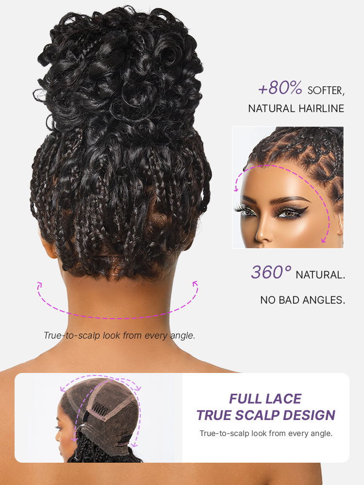 OwnScalp HD full lace wig by Luvme Hair featuring knotless boho curls, braided bob, pre-cut lace, and flexible drawstring cap.