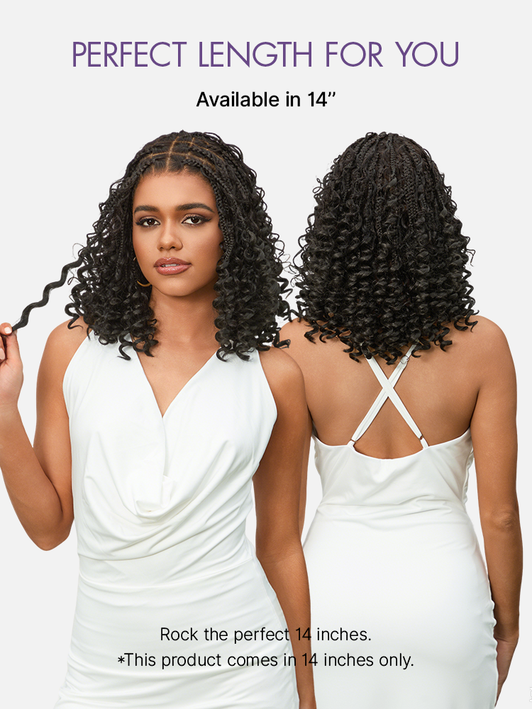 Luvme Hair OwnScalp HD full lace knotless boho curls braided bob wig with pre-cut lace and flexible drawstring cap.