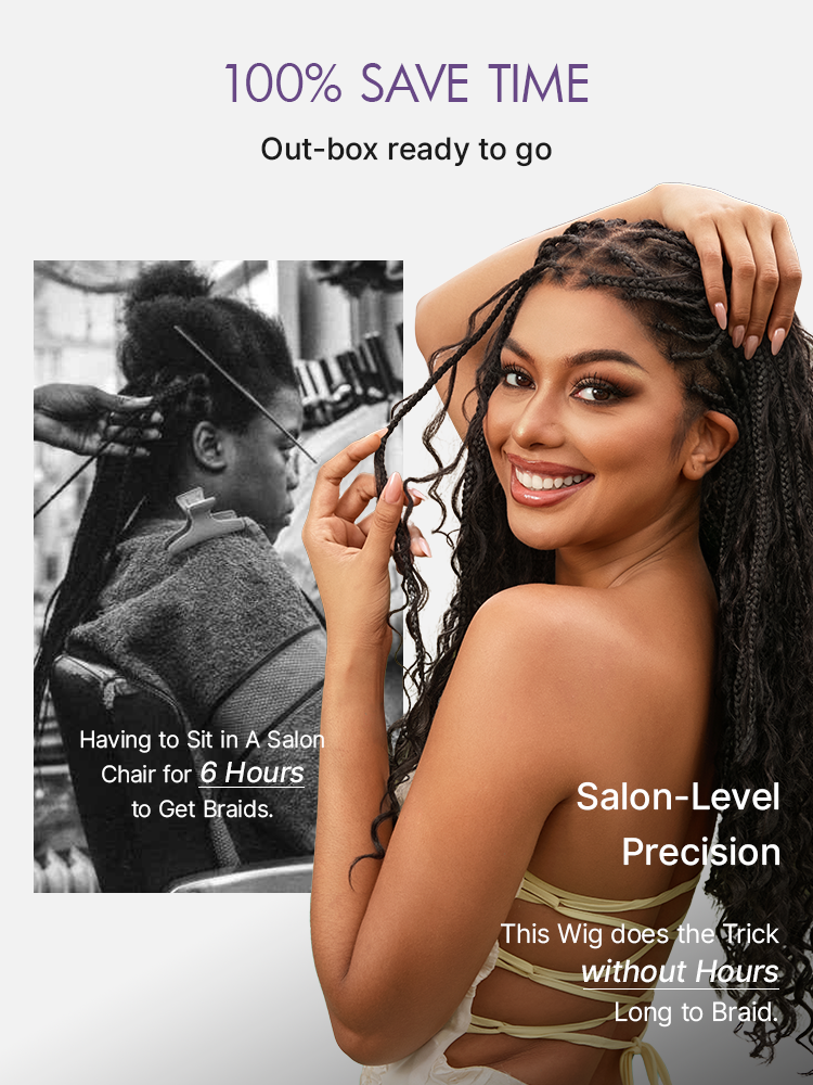Luvme Hair OwnScalp™ lightweight Flexi-Fit Invisi Drawstring Cap with full lace, knotless boho curls, braided long wig, natural scalp look