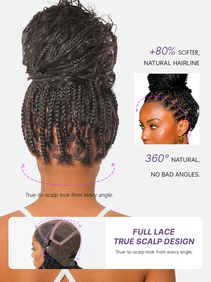 Luvme Hair OwnScalp™ lightweight flexi-fit invisibility drawstring cap with full lace, knotless boho curls and braided long wig.