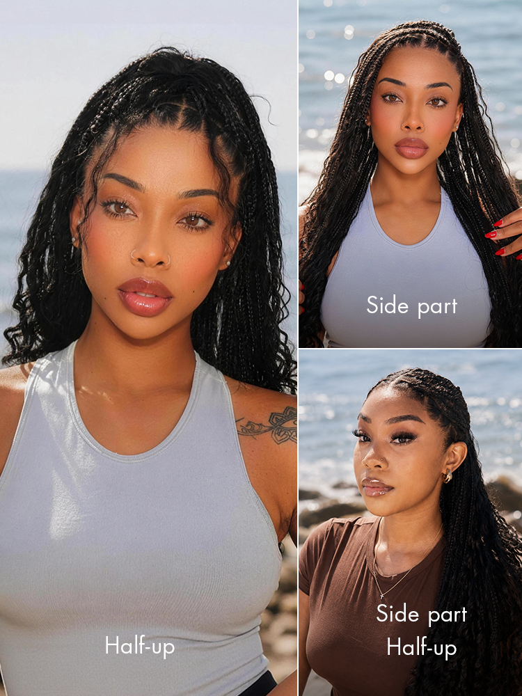 Luvme Hair OwnScalp™ lightweight Flexi-Fit Invisi Drawstring Cap with full lace, knotless boho curls, braided long wig, natural scalp look