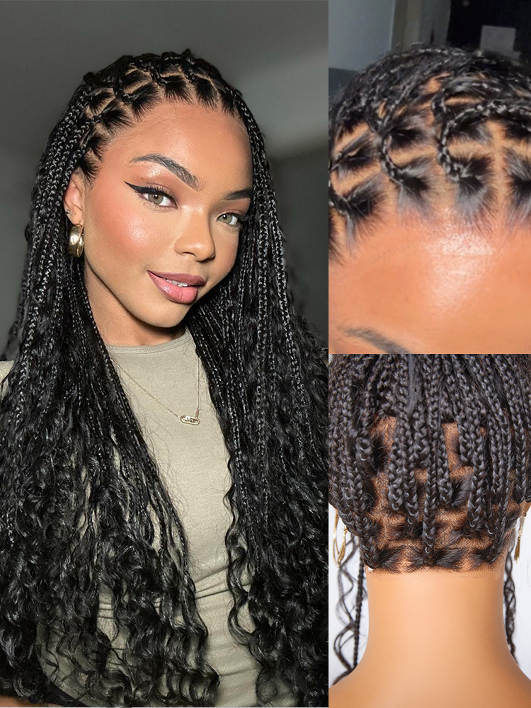 Luvme Hair OwnScalp™ lightweight Flexi-Fit Invisi Drawstring Cap with full lace, knotless boho curls, braided long wig, natural scalp look