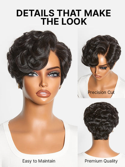Luvme Hair natural black lightweight short pixie cut wig with glueless HD lace, pre-cut lace, beginner-friendly, minimalistic style