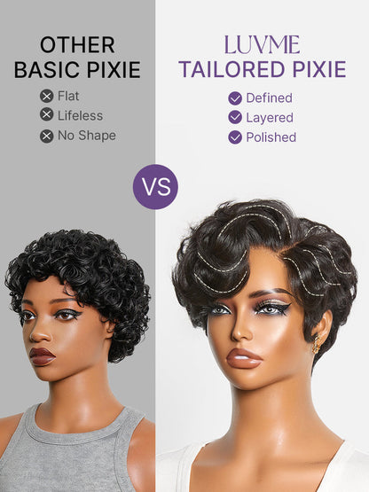 Luvme Hair natural black lightweight short pixie cut wig with HD lace, glueless, beginner-friendly, pre-cut lace for easy styling