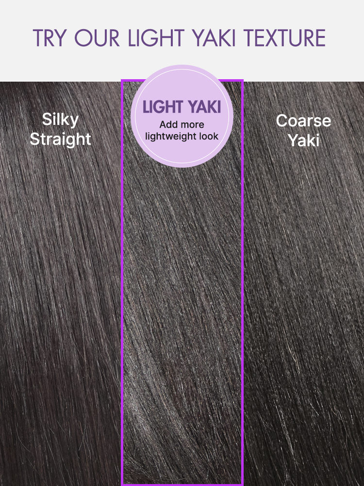 Luvme Black Yaki Straight wig with honey blonde highlights, 7x6 HD lace closure, glueless, pre-cut lace for natural look.