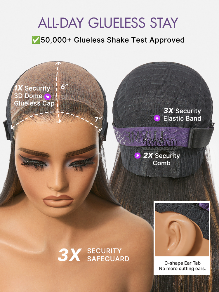 Luvme Hair all-day comfort black Yaki straight wig with honey blonde highlights, 7x6 HD lace closure, glueless, pre-cut lace
