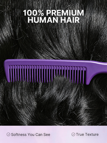 Luvme Hair 180% density natural black kinky straight 5x5 HD lace wig with loose wave, pre-cut lace and effortless style.