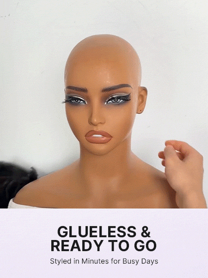 Luvme Hair 5x5 HD lace wig with natural black kinky straight texture and loose wave, pre-cut lace for easy styling.