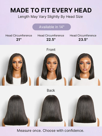 Luvme Hair side-parted Fulani braids straight 13x4 lace frontal bob wig with pre-cut lace for a natural look.