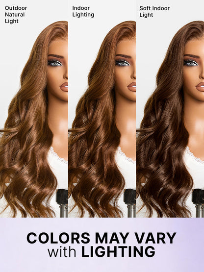 Luvme Hair All Day Curl Hold Honey Chestnut Brown 7x6 lace closure wig with loose waves and 180% density, glueless pre-cut lace.