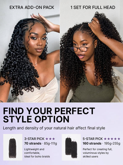 Luvme Hair Readitress™ pre-separated feather crochet human hair in deep wave and Burmese curly styles, with free gifts included.