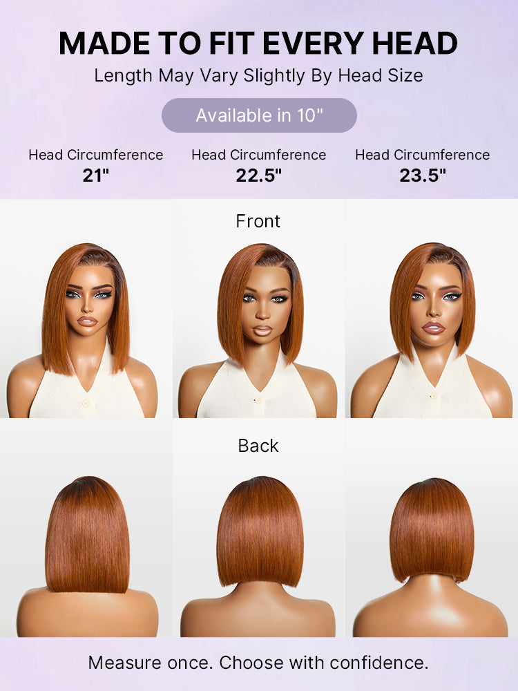 Luvme Hair Ginger Ombre 13x4 lace front glueless blunt cut bob human hair wig with pre-cut lace, frontal style.
