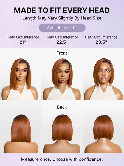 Luvme Hair Ginger Ombre 13x4 lace front glueless blunt cut bob human hair wig with pre-cut lace, frontal style.