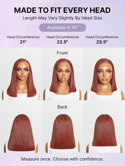 Luvme Hair copper red Fulani braids straight bob wig with 13x4 frontal lace, pre-cut lace, and drawstring cap for easy wear.