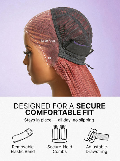 Luvme Hair copper red Fulani braids straight bob wig with 13x4 lace frontal, pre-cut lace, and drawstring cap on a mannequin.
